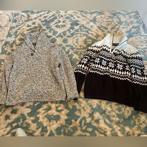 Gray Marled Knit Sweater Duo with Light Cream Rib Detail